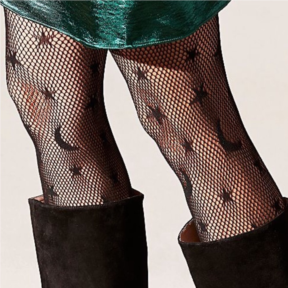 NWT Free People Celestial Moon Stars Black Tights